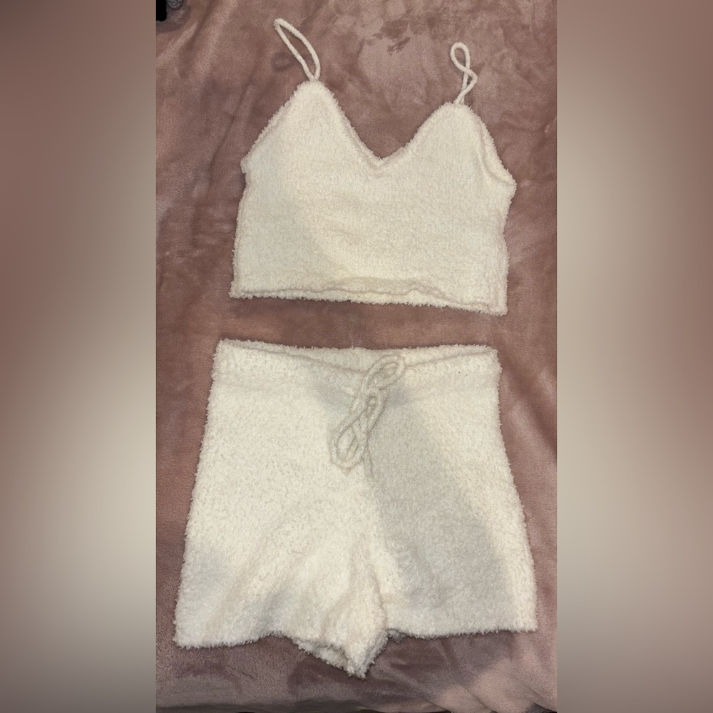 Cozy Cream Fuzzy Crop Top and Shorts Set